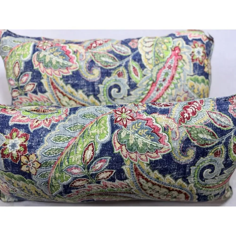 Newport-Layton Home Paisley Down Throw Pillows Navy Blue Floral Pair Set of 2